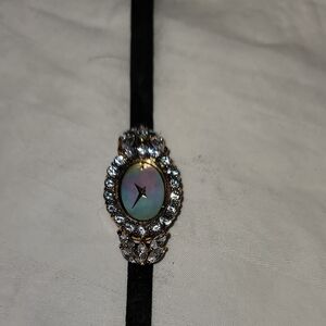 Vintage Franklin Mint Sterling Cubic Zirconia Fancy Womens Watch MOP Face Black